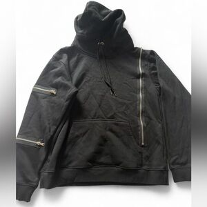 LF Black Hoodie Zip Detail Sleeves Streetwear | Size S